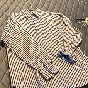 Tommy Bahama Brown and White Striped Men's Shirt